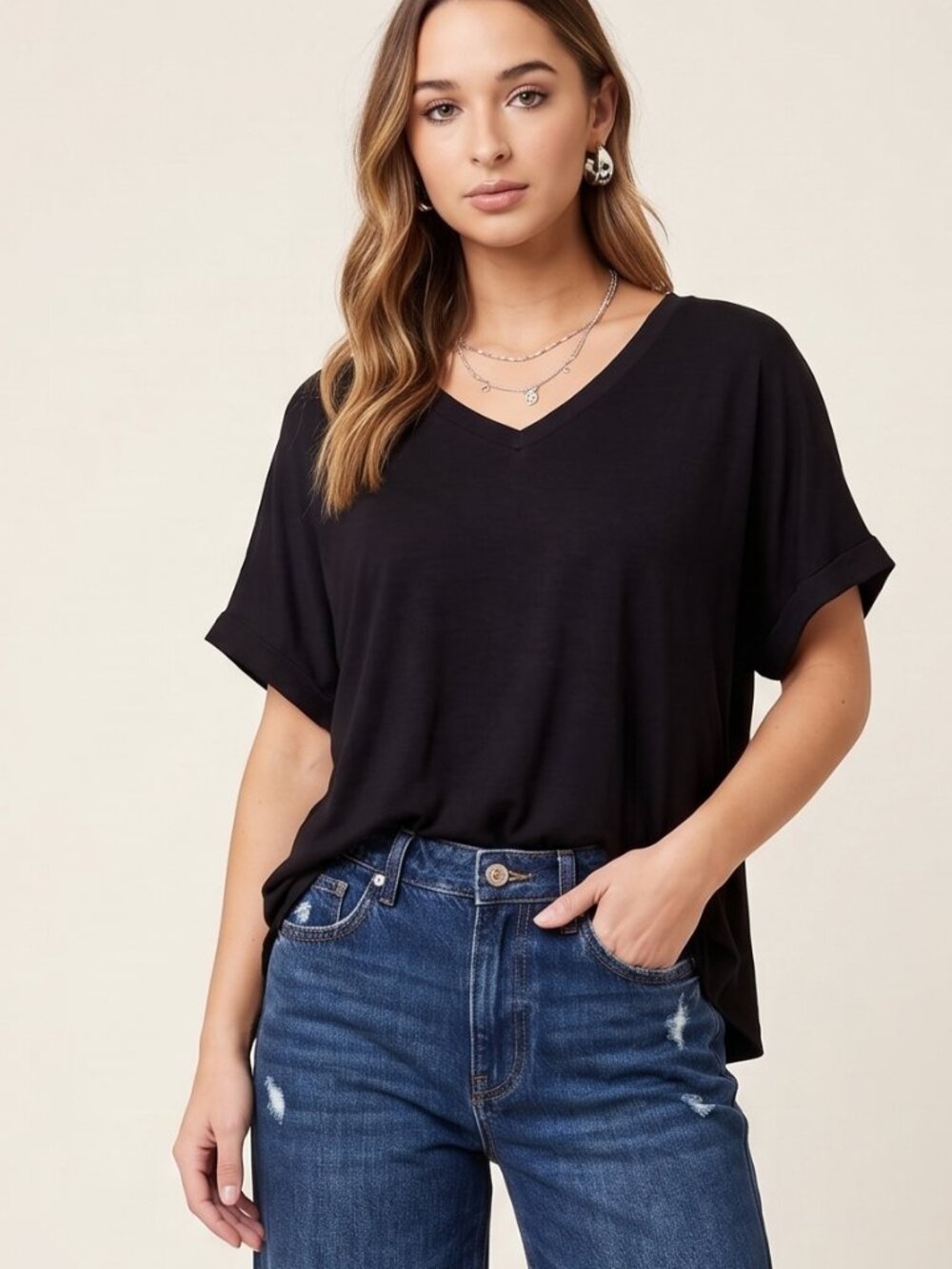 Z Supply Alda Dolman Tee Black Size Small V-Neck Boxy Soft Rayon Casual Top